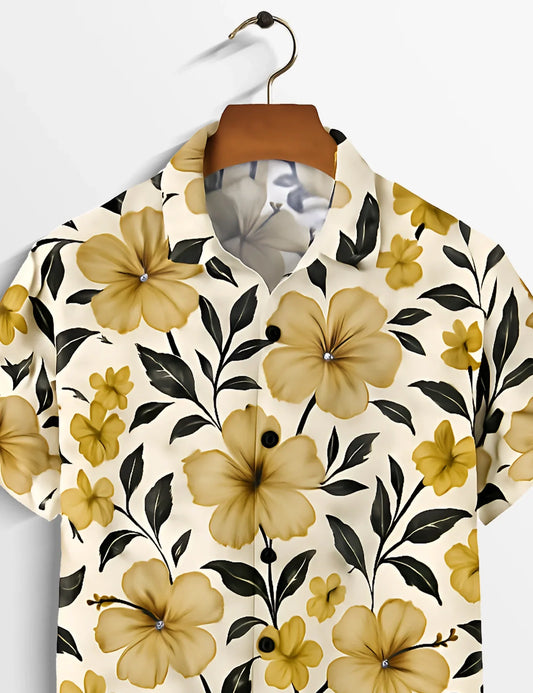 Yellow Floral Soft Touch Cotton Shirt for Men