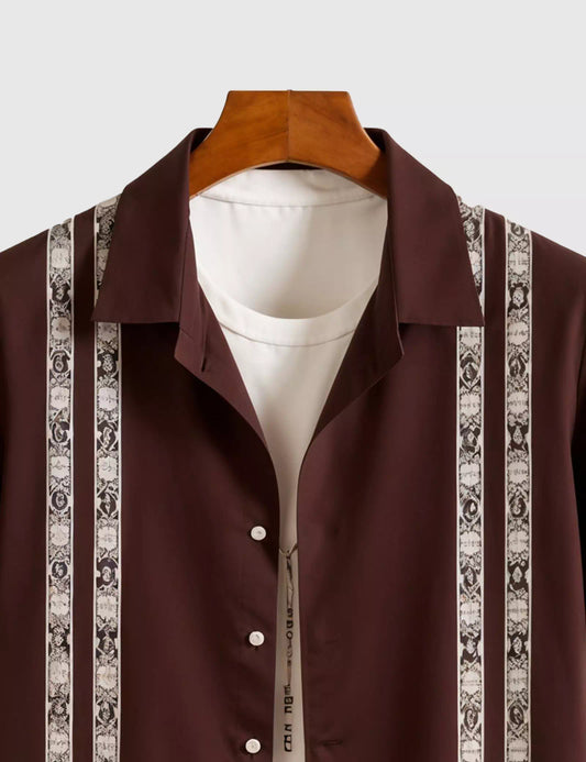 Marron Stripped Designer Men's Half Sleeves Printed Shirt Exclusive