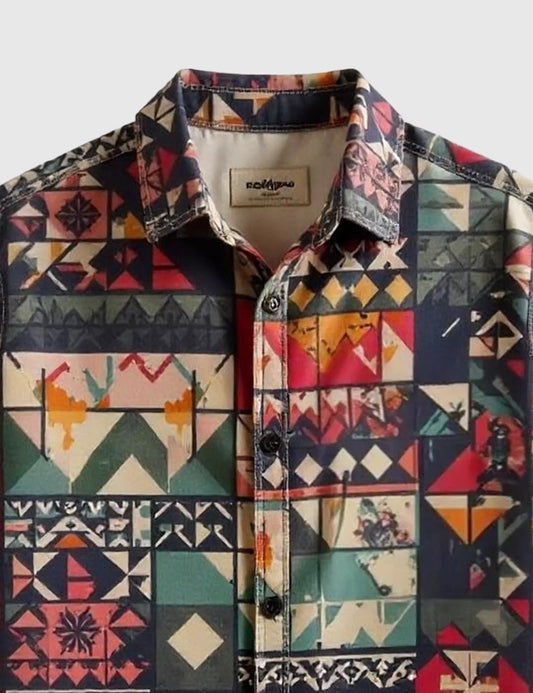 Multicolor Geomatric Designer Men's Half Sleeves Printed Shirt Exclusive