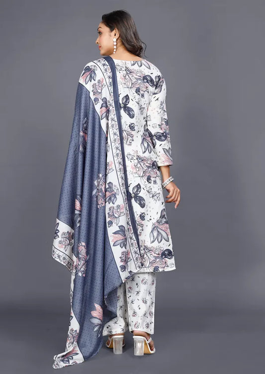 Grey Cotton Kurti Pant Dupatta Set For Women