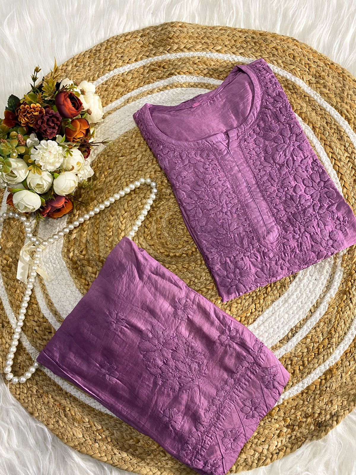 Luxurious Heavy Motif Chikankari Embroidery Co-ord Plazo Set