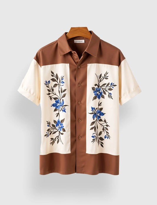 Brown Flower Men's Half Sleeves Printed Shirt Exclusive