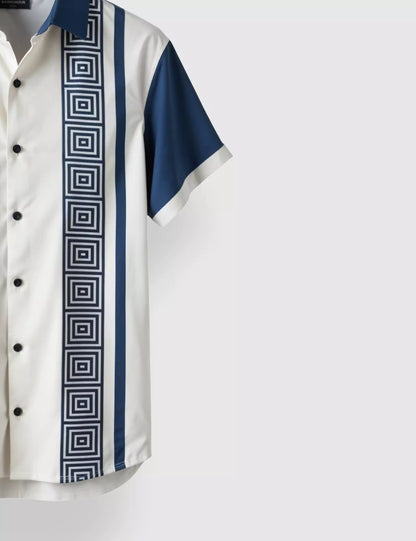 Blue And White Stripped Designer Men's Half Sleeves Printed Shirt Exclusive