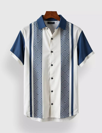 Blue And White Stripped Designer Men's Half Sleeves Printed Shirt Exclusive