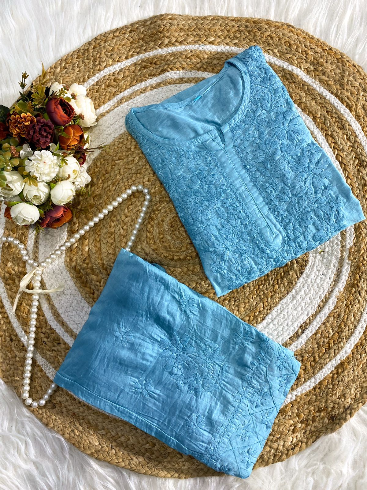 Luxurious Heavy Motif Chikankari Embroidery Co-ord Plazo Set