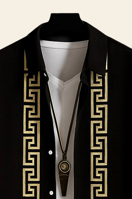 Black Border Men's Casual Half Sleeve Shirt and Full Pant Set