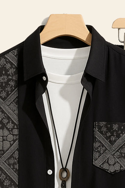 Black Design Men's Casual Half Sleeve Shirt and Full Pant Set