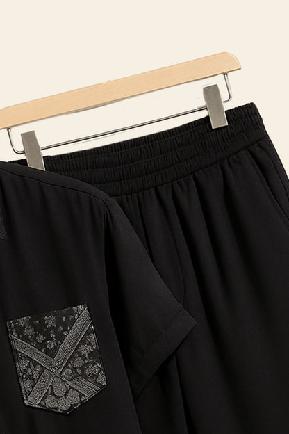 Black Design Men's Casual Half Sleeve Shirt and Full Pant Set