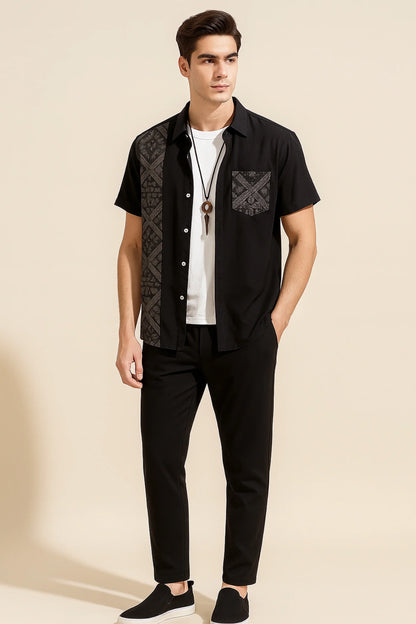 Black Design Men's Casual Half Sleeve Shirt and Full Pant Set