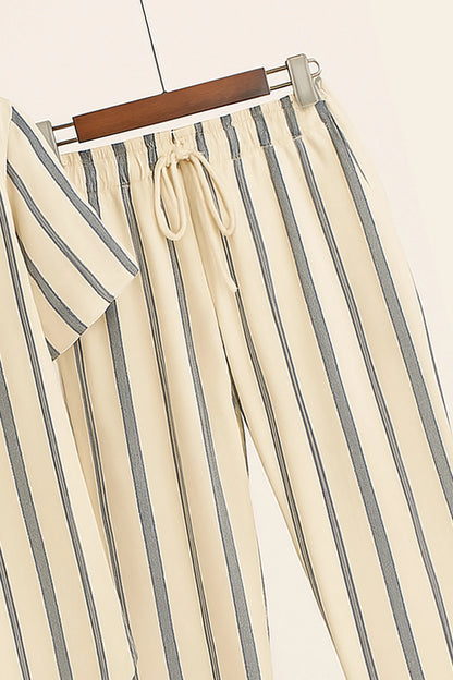 Cream Line Men's Casual Half Sleeve Shirt and Full Pant Set