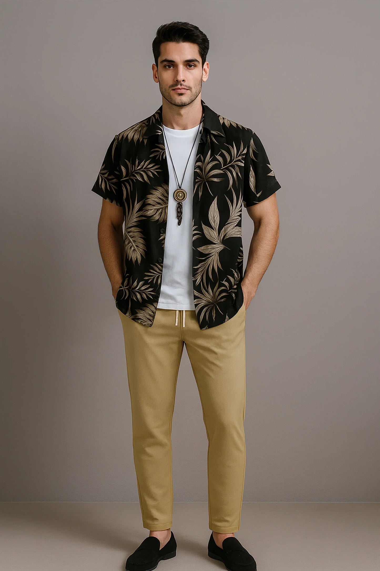 Golden Leaf Men's Casual Half Sleeve Shirt and Full Pant Set
