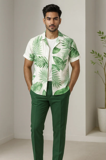 Green Leaf Men's Casual Half Sleeve Shirt and Full Pant Set