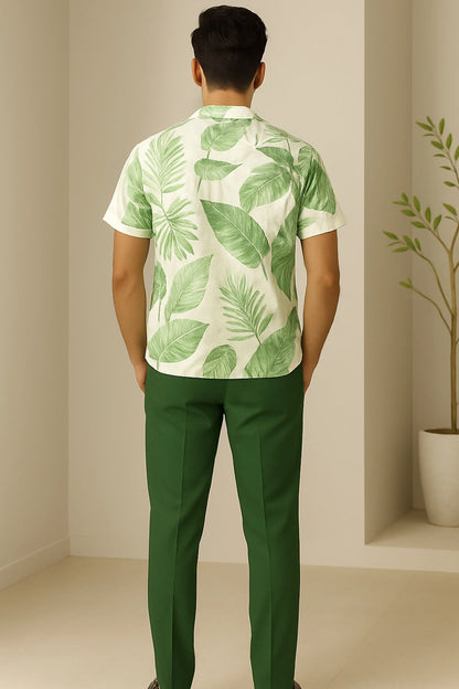 Green Leaf Men's Casual Half Sleeve Shirt and Full Pant Set