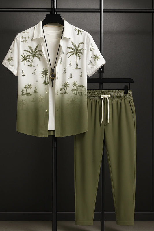 Green Shady Men's Casual Half Sleeve Shirt and Full Pant Set