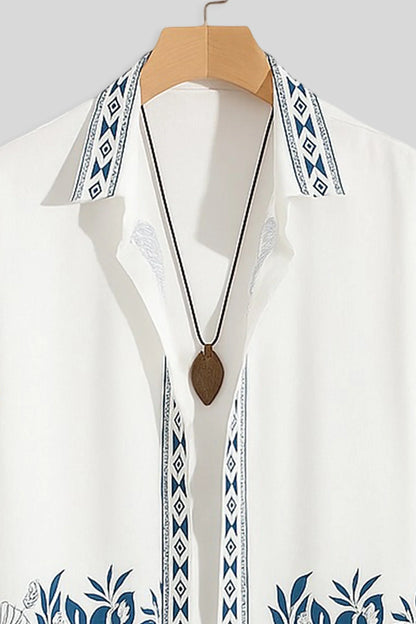 White Border Men's Casual Half Sleeve Shirt and Full Pant Set