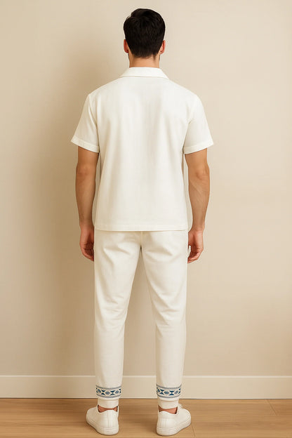 White Border Men's Casual Half Sleeve Shirt and Full Pant Set