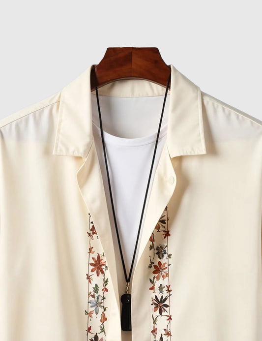 Cream Rose Border Men's Half Sleeves Printed Shirt Exclusive