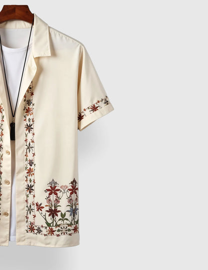 Cream Rose Border Men's Half Sleeves Printed Shirt Exclusive