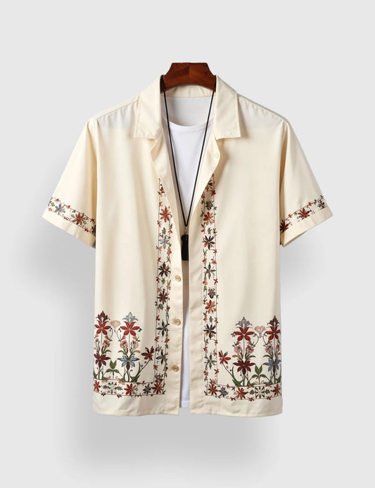 Cream Rose Border Men's Half Sleeves Printed Shirt Exclusive