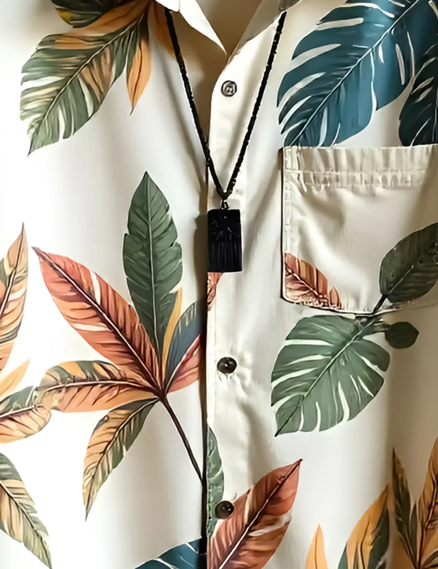 Cream Leaf Printed Easywear Cotton Men's Shirt for Men