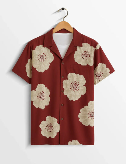 Red Flower SleekFit Cotton Casual Shirt for Men