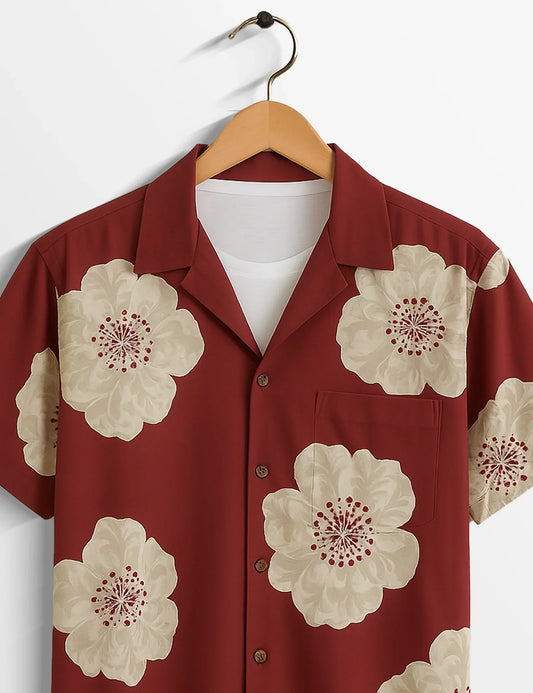 Red Flower SleekFit Cotton Casual Shirt for Men