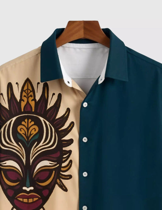 Cream Facemask Designer Men's Half Sleeves Printed Shirt Exclusive