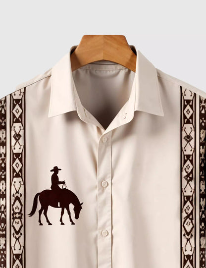 Cream Horse Designer Men's Half Sleeves Printed Shirt Exclusive