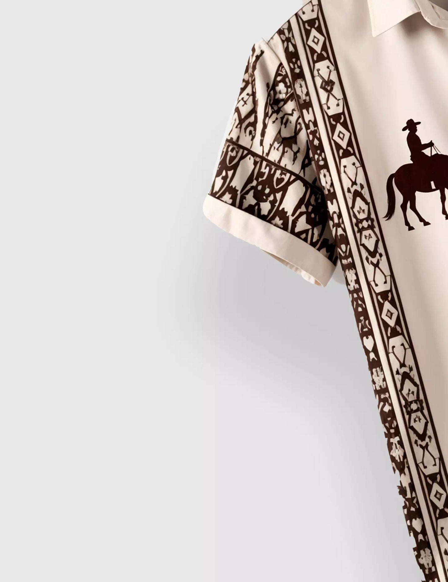 Cream Horse Designer Men's Half Sleeves Printed Shirt Exclusive