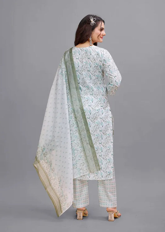 Grey_Cotton_Kurti_Pant_With_Dupatta_Set_For_Women