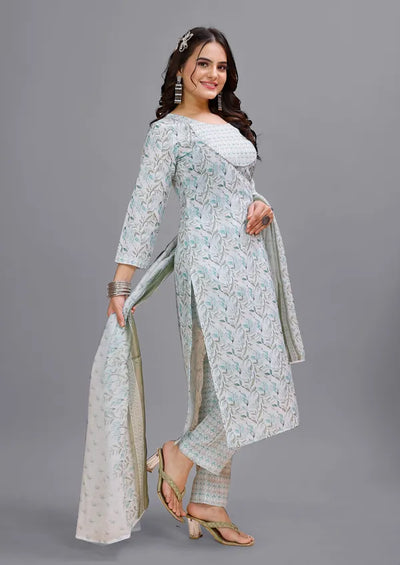 Grey_Cotton_Kurti_Pant_With_Dupatta_Set_For_Women