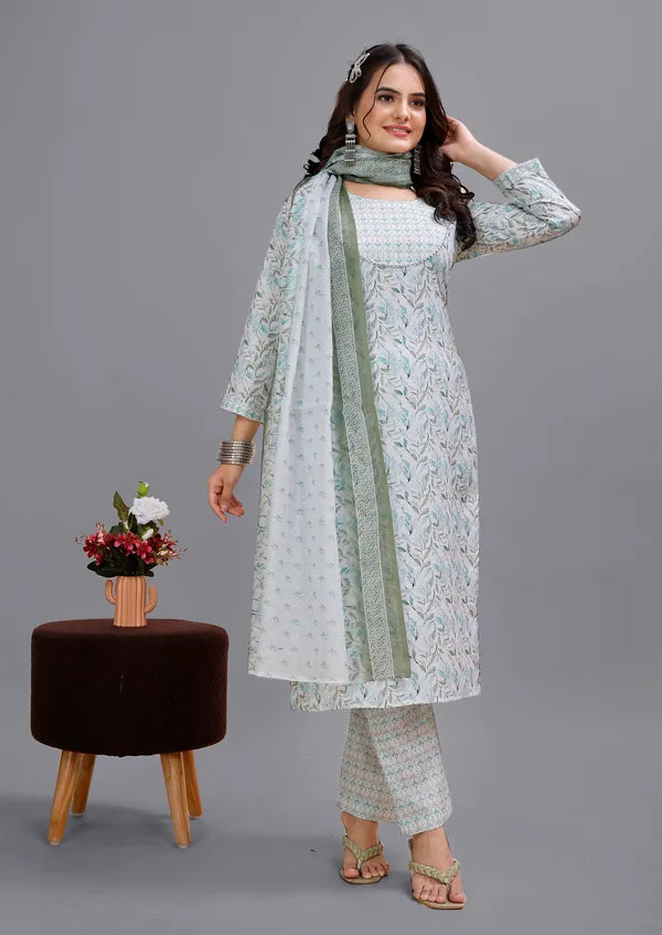 Grey_Cotton_Kurti_Pant_With_Dupatta_Set_For_Women