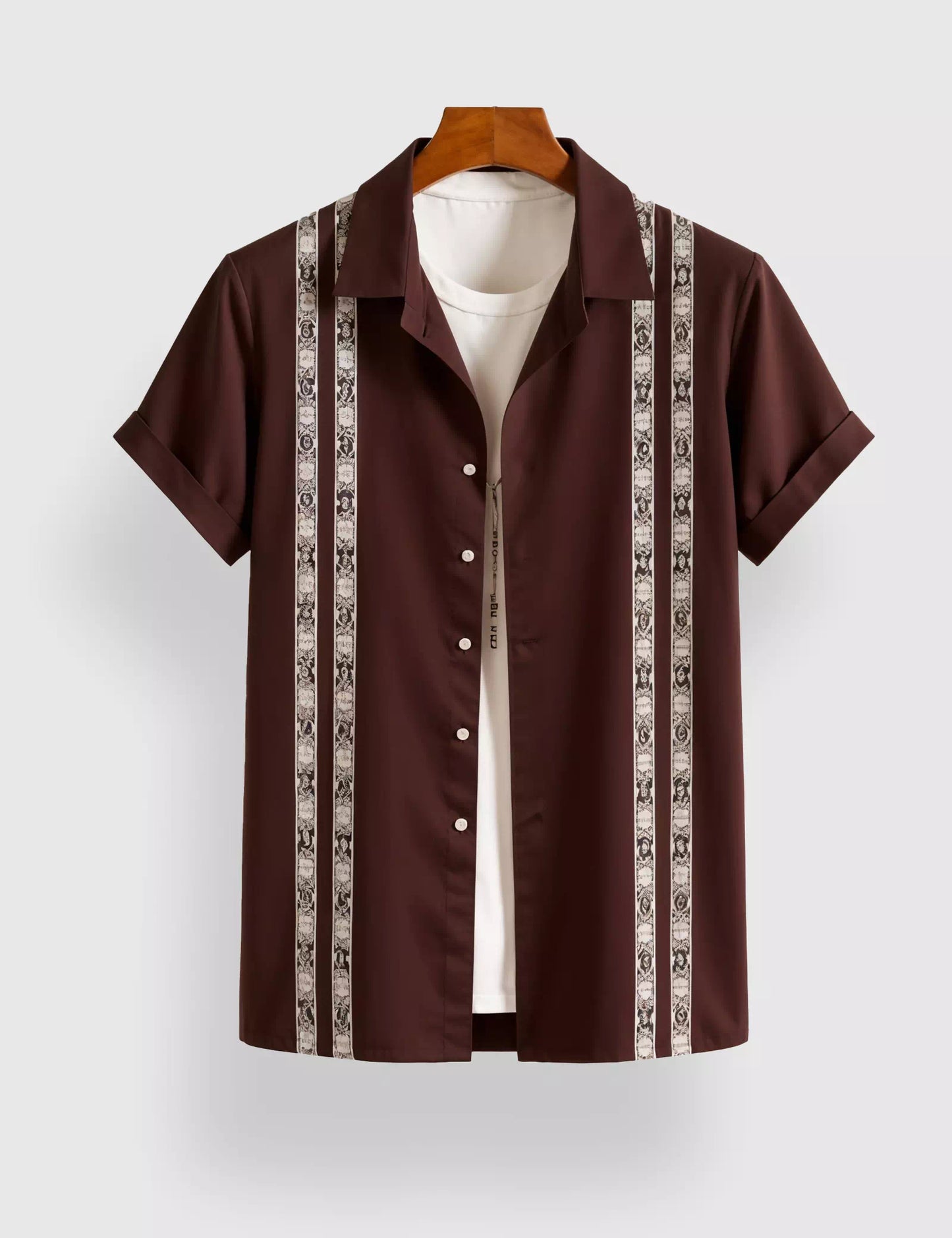 Marron Stripped Designer Men's Half Sleeves Printed Shirt Exclusive