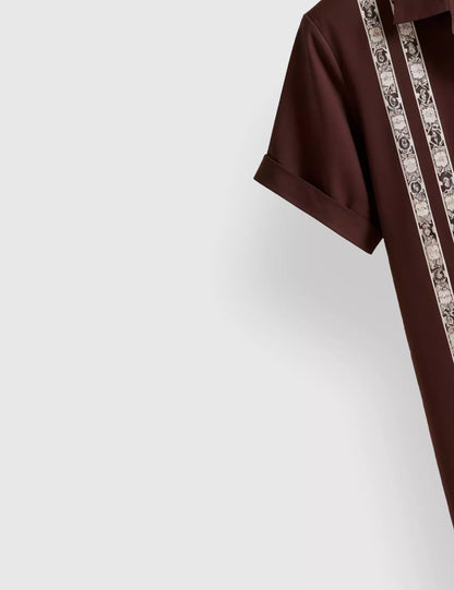 Marron Stripped Designer Men's Half Sleeves Printed Shirt Exclusive