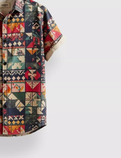 Multicolor Geomatric Designer Men's Half Sleeves Printed Shirt Exclusive