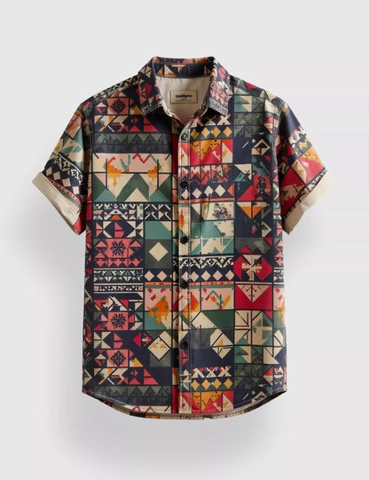 Multicolor Geomatric Designer Men's Half Sleeves Printed Shirt Exclusive