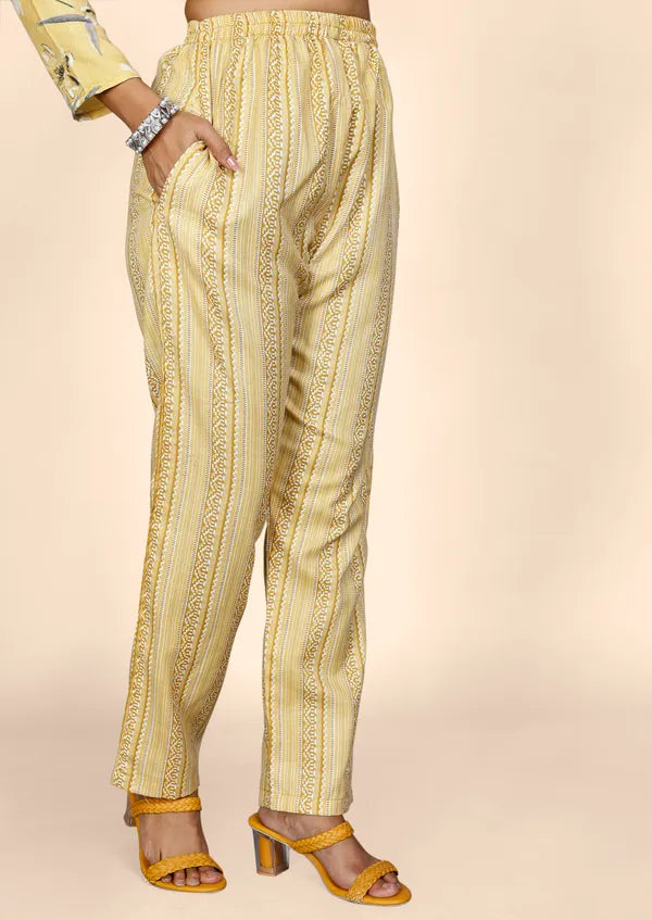 Yellow Cotton Kurti Pant With Dupatta Set For Women