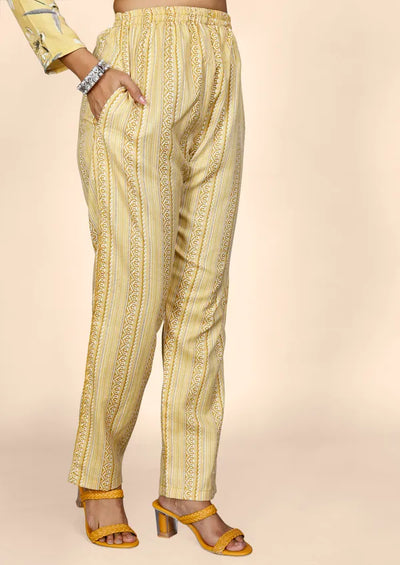 Yellow Cotton Kurti Pant With Dupatta Set For Women