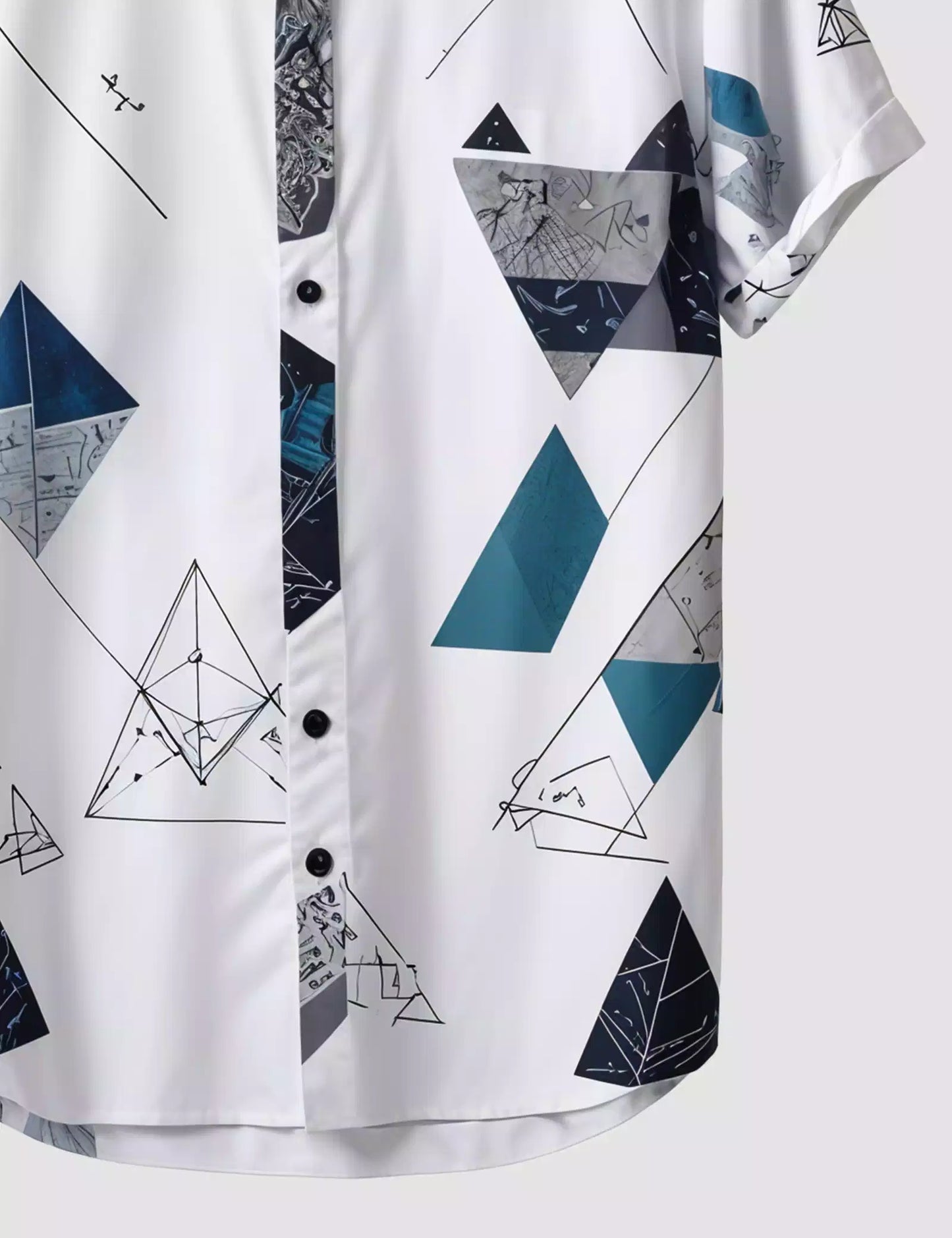 White Geometry Printed Designer Men's Half Sleeves Printed Shirt Exclusive Super Sale