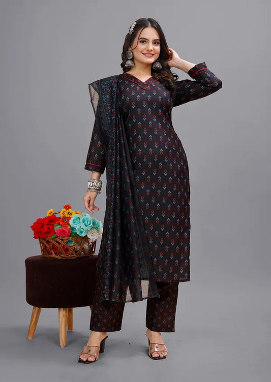 Blue_Cotton_Kurti_Pant_Dupatta_Set_For_Women