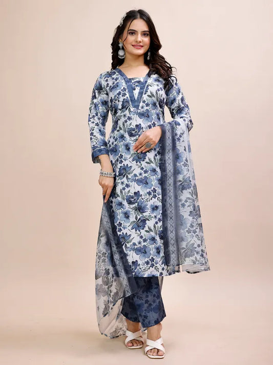 Blue_Cotton_Kurti_Pant_With_Dupatta_Set_For_Women